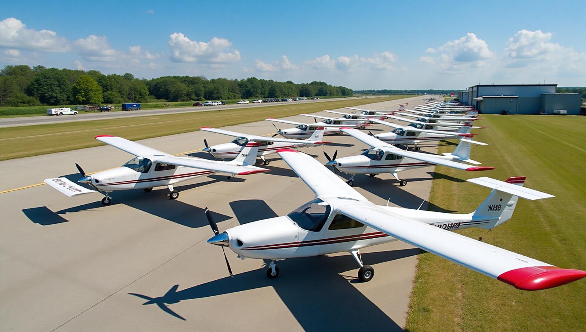 Club light sport fleet lined up on the ramp