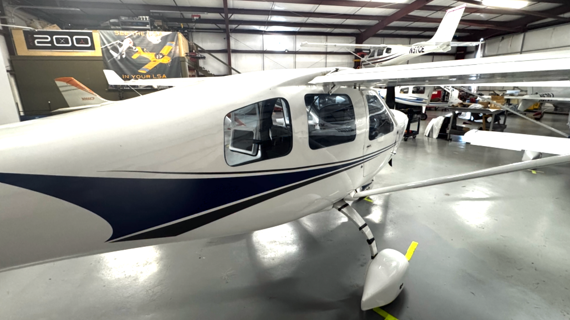 Club aircraft N779J parked on the ramp at Denton Enterprise Airport